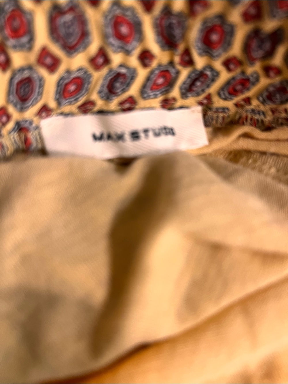 Max Studio Pleated Maxi Skirt in Yellow and Brown Geometric Print - Picture 4 of 7